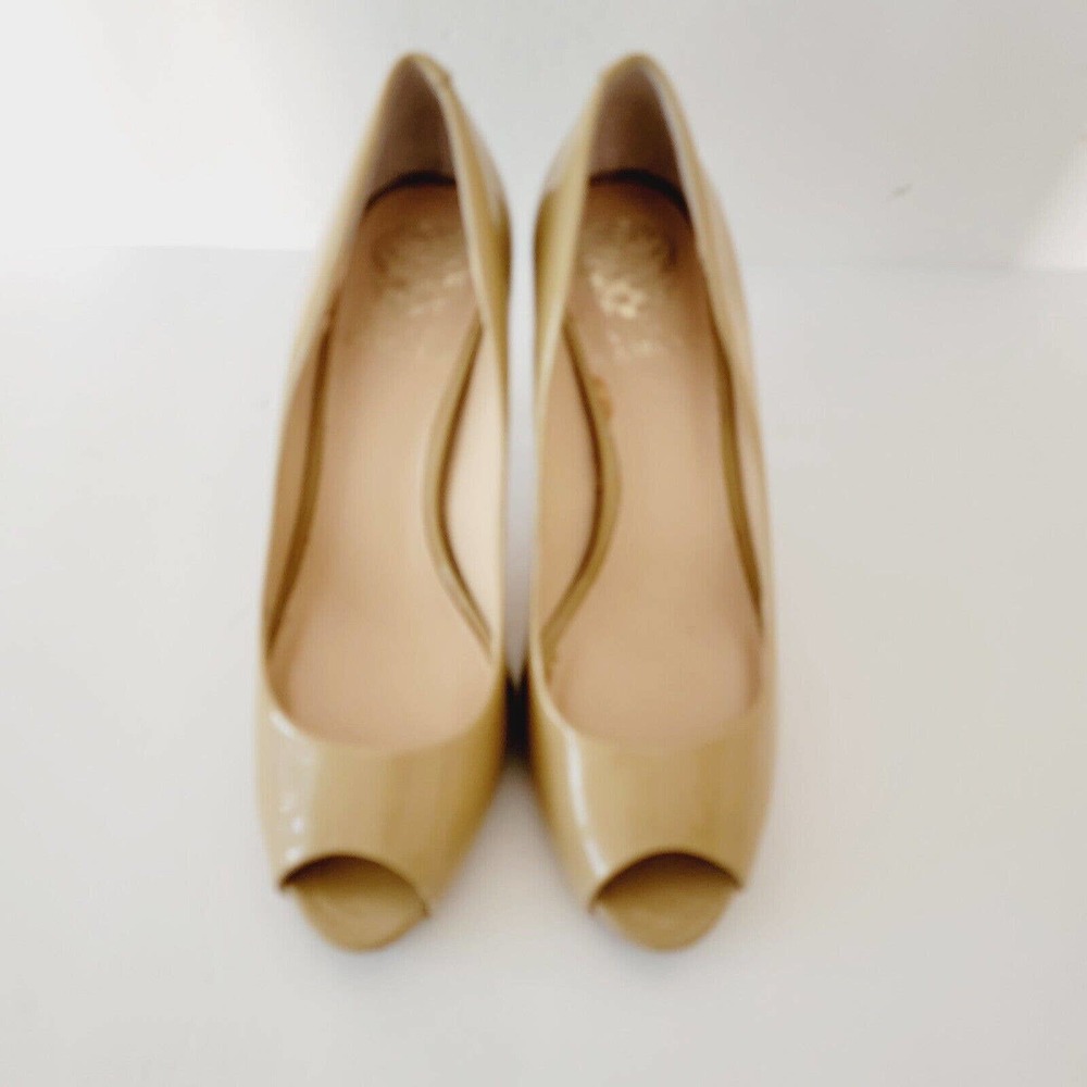 Vince Camuto Tan Patent Leather Platform Open Toe Pumps Women's Shoes Size 8M